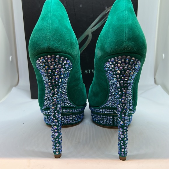 B Brian Atwood green suede Crystal platform pumps - Picture 4 of 5